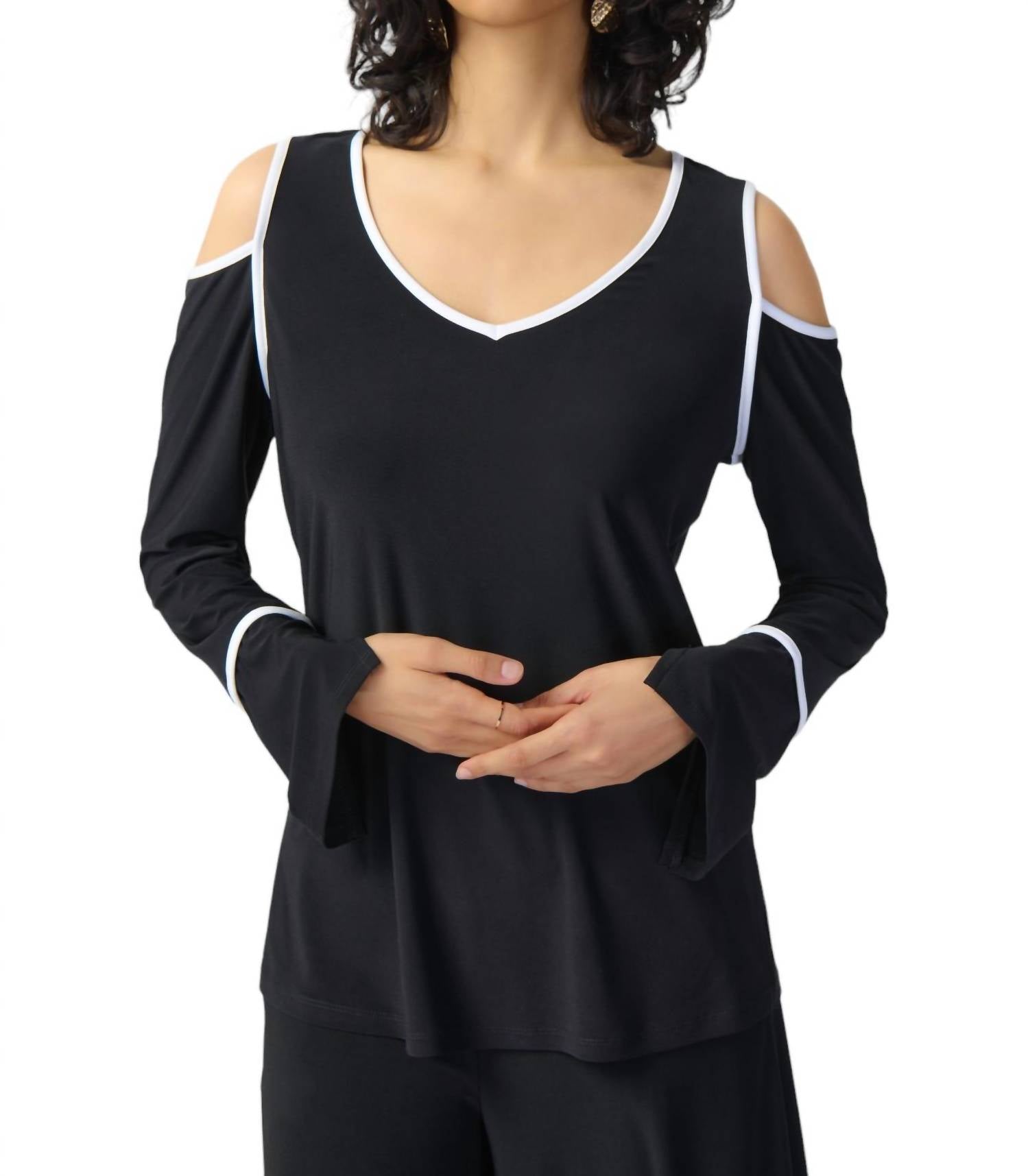 Двухцветный топ с открытыми плечами черного цвета Joseph Ribkoff
Двухцветный топ с открытыми плечами черного цвета Joseph Ribkoff