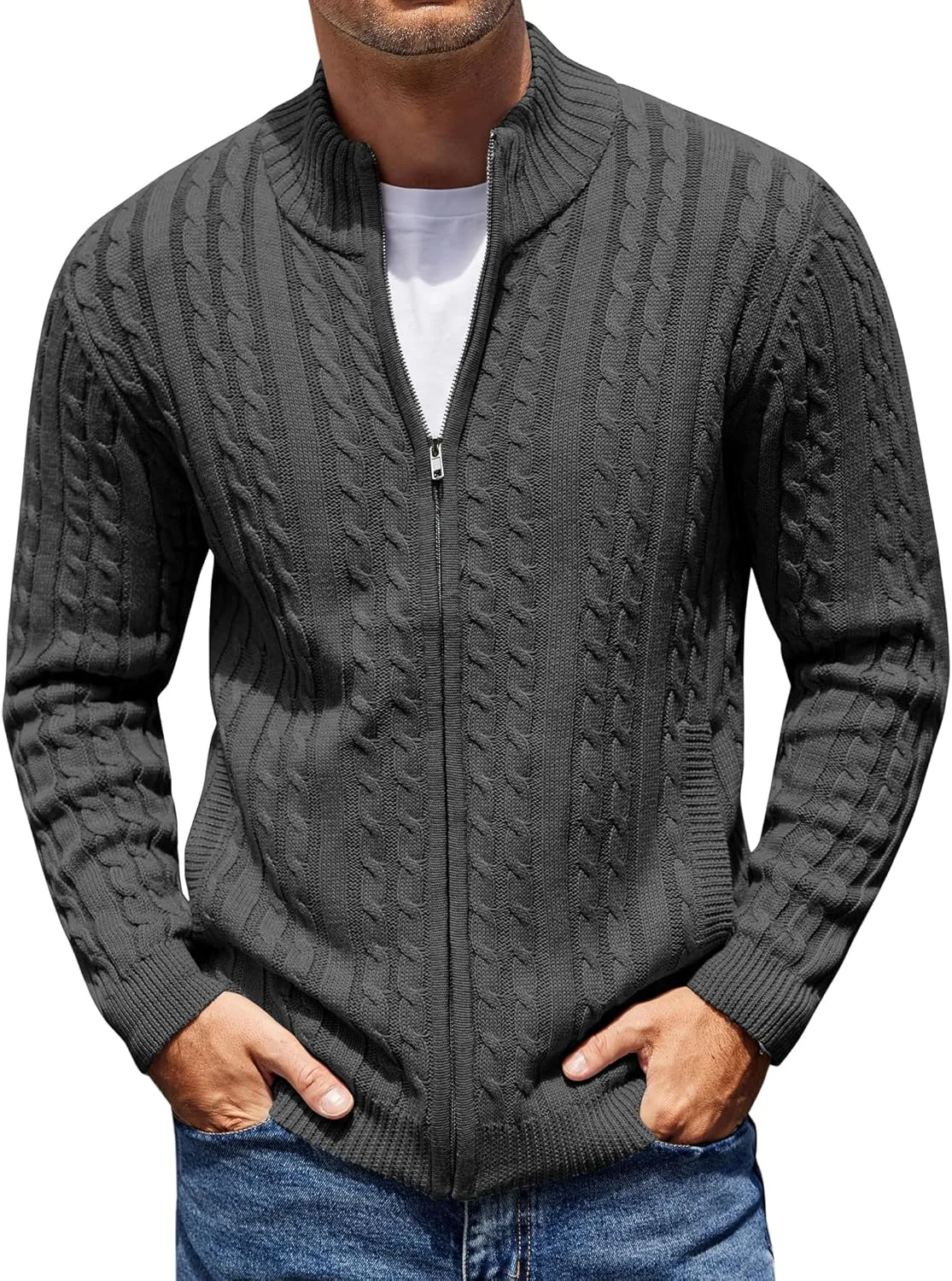 COOFANDY мужской кардиган на молнии с кабельной вязкой и карманами
COOFANDY мужской кардиган на молнии с кабельной вязкой и карманами