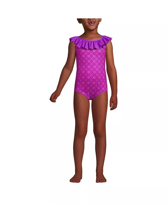 Цельный купальник для девочек с рюшами на шее Lands' End, синий