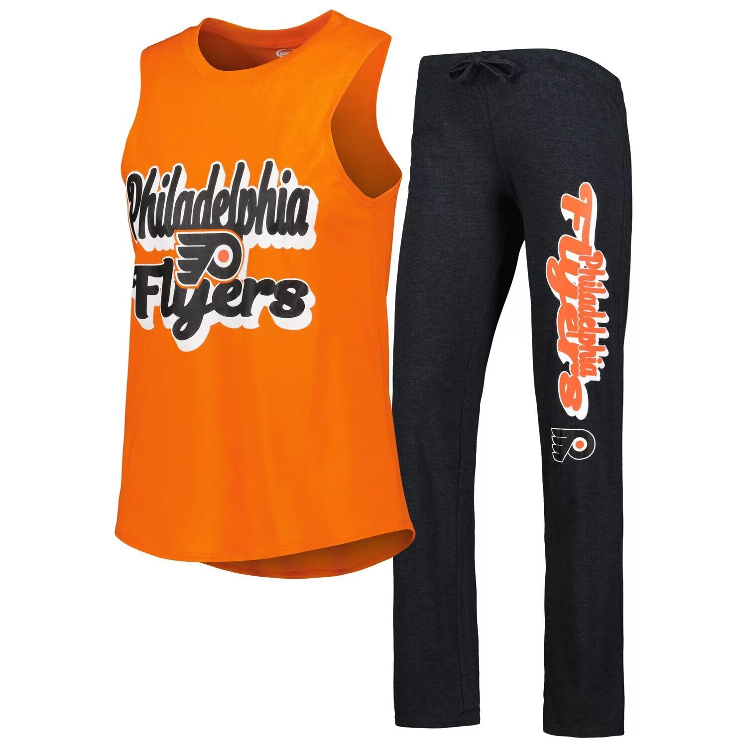 Женский спортивный комплект для сна, оранжевый/черный комплект Philadelphia Flyers Meter Muscle, майка и брюки
Женский спортивный комплект для сна, оранжевый/черный комплект Philadelphia Flyers Meter Muscle, майка и брюки