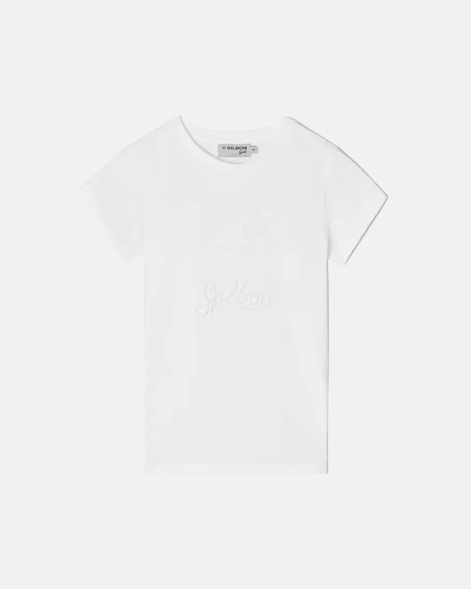 Классическая детская футболка с вышивкой в тон Silbon, белый
Классическая детская футболка с вышивкой в тон Silbon, белый