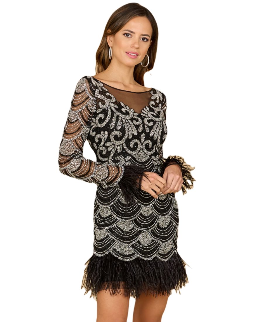 Женское короткое платье с бисером, перьями и рукавами Lara, Black/silver
Женское короткое платье с бисером, перьями и рукавами Lara, Black/silver