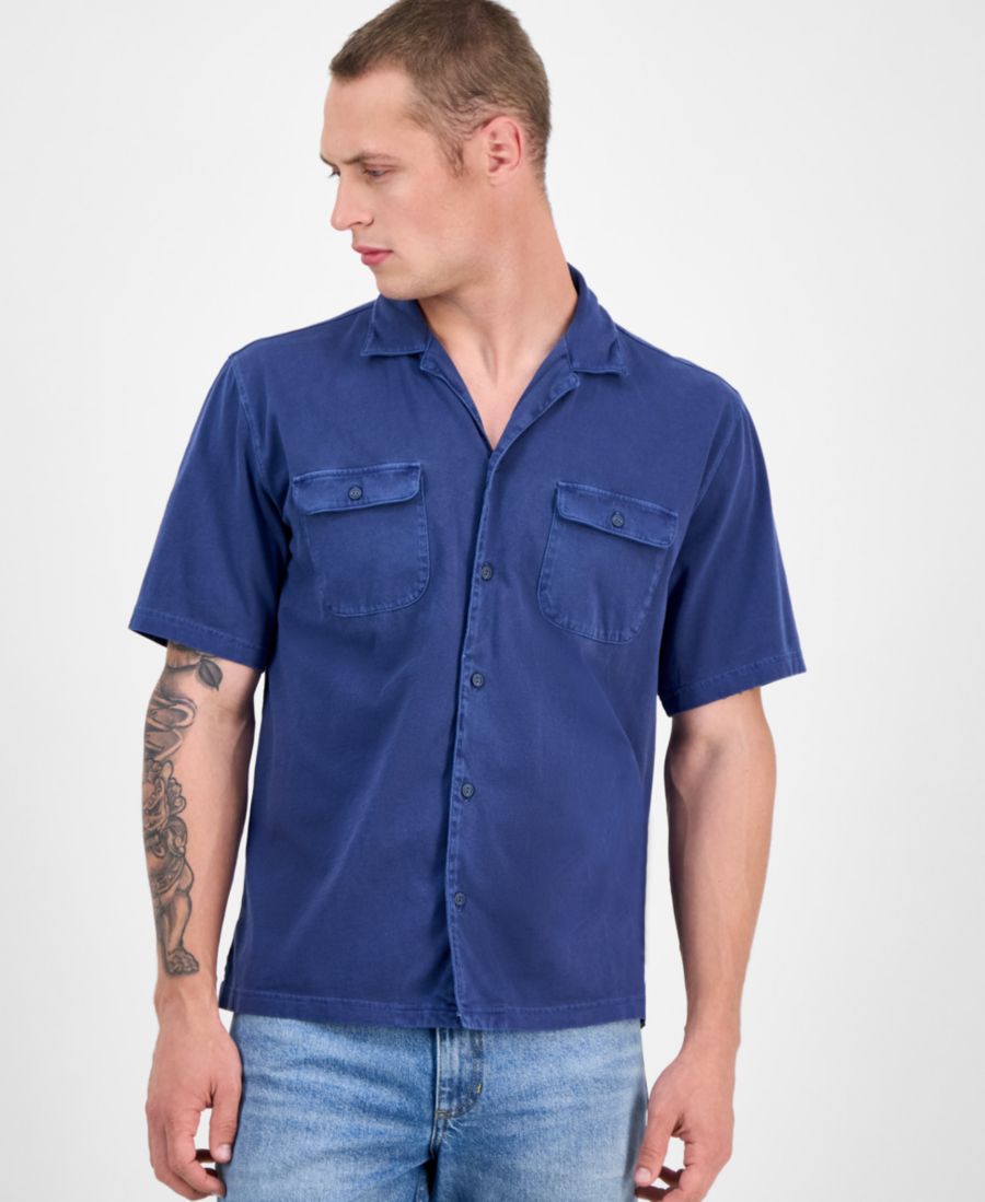 Мужская рубашка с коротким рукавом, потертая, на пуговицах, в стиле кэмп Sun + Stone, Basic Navy
Мужская рубашка с коротким рукавом, потертая, на пуговицах, в стиле кэмп Sun + Stone, Basic Navy