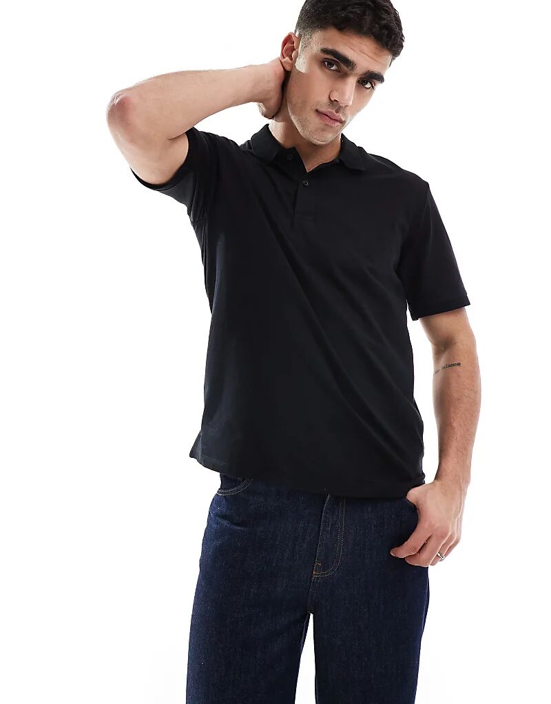 Мерсеризованная рубашка поло черного цвета Jack & Jones 
Мерсеризованная рубашка поло черного цвета Jack & Jones