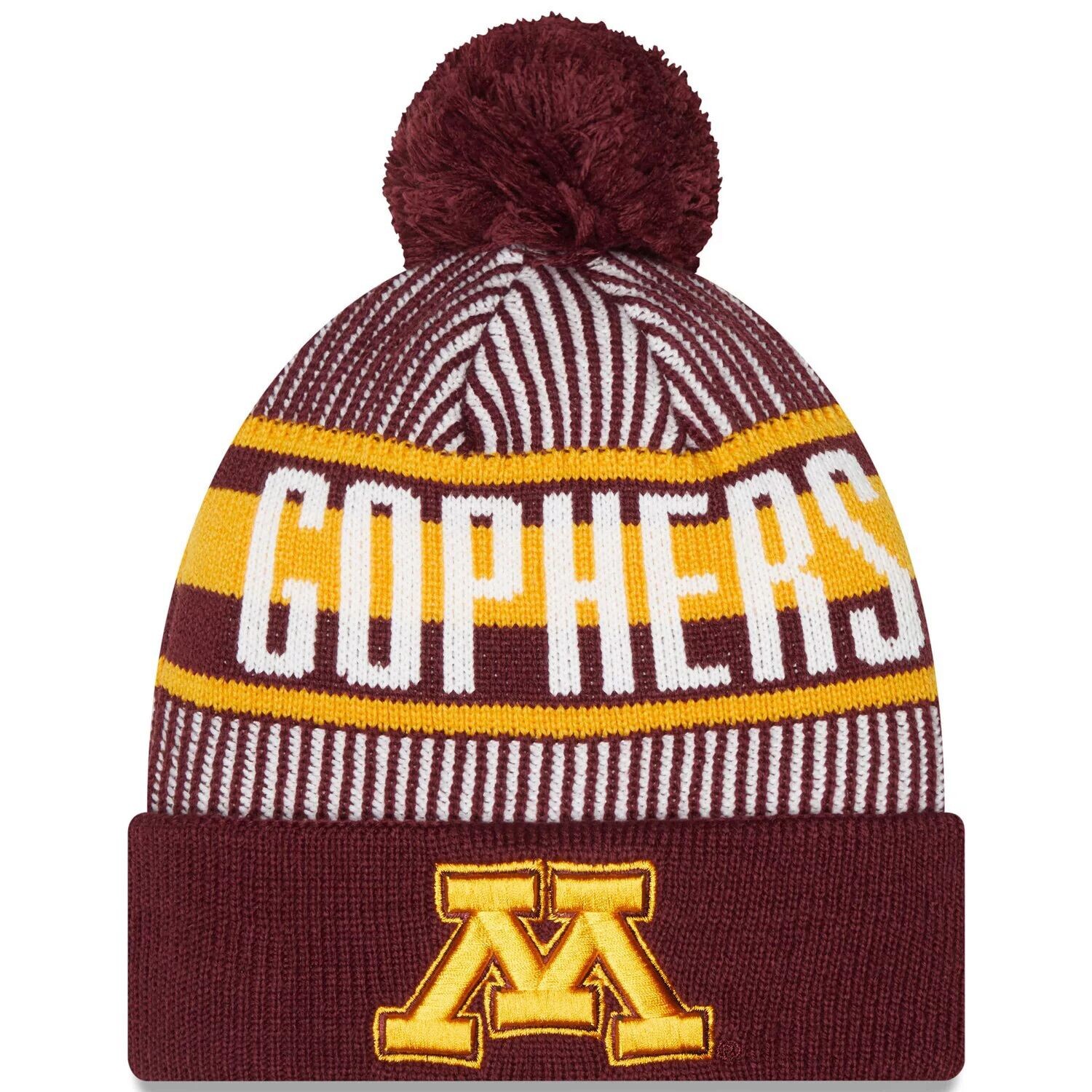 Мужская вязаная шапка New Era Maroon Minnesota Golden Gophers в полоску с манжетами и помпоном
Мужская вязаная шапка New Era Maroon Minnesota Golden Gophers в полоску с манжетами и помпоном