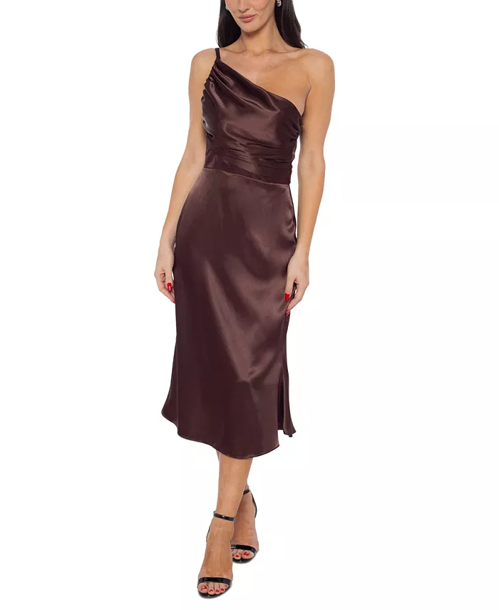 Женское асимметричное платье с одно плечом из сатина Jump, коричневый 
Женское асимметричное платье с одно плечом из сатина Jump, коричневый