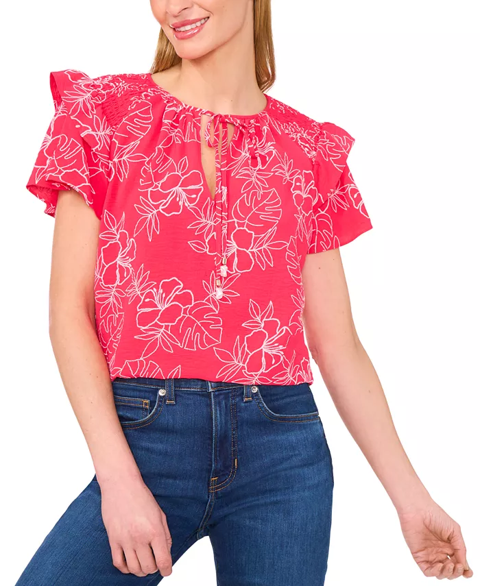 Женская блузка с галстуком, ярусными оборками на рукавах CeCe, розовый
Женская блузка с галстуком, ярусными оборками на рукавах CeCe, розовый