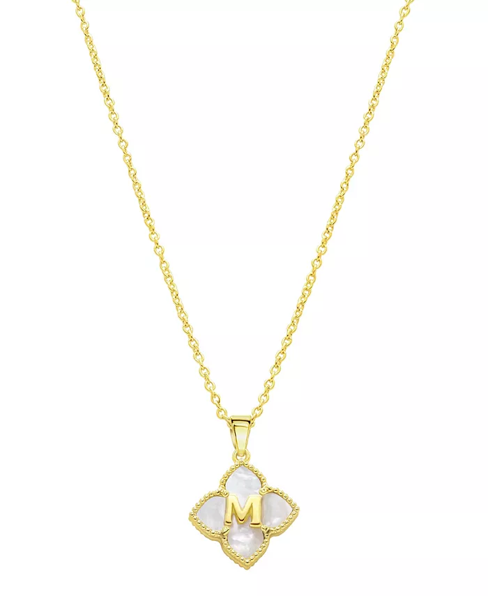 Ожерелье с инициалами и цветочным узором из белого перламутра, покрытого 14-каратным золотом ADORNIA, белый