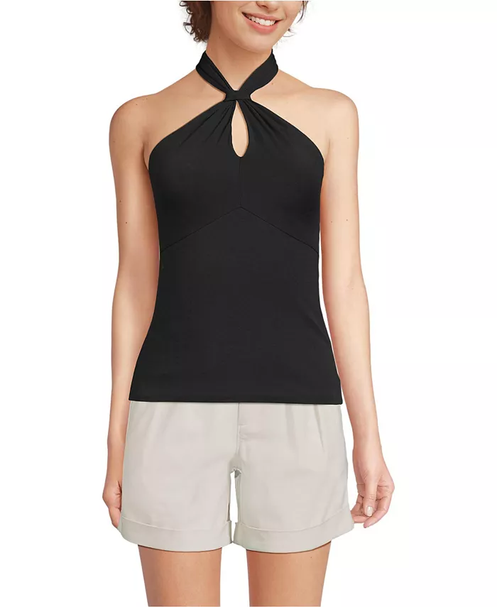 Женский облегающий топ с перекрученным спереди халтером Lands' End, черный
Женский облегающий топ с перекрученным спереди халтером Lands' End, черный