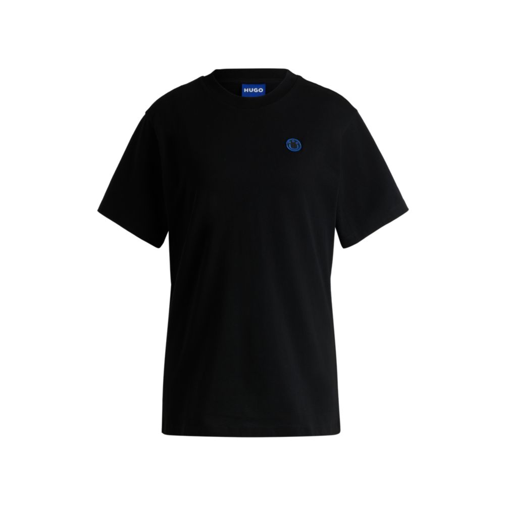 Хлопковая футболка из джерси с изогнутым логотипом HUGO, черный 
Хлопковая футболка из джерси с изогнутым логотипом HUGO, черный