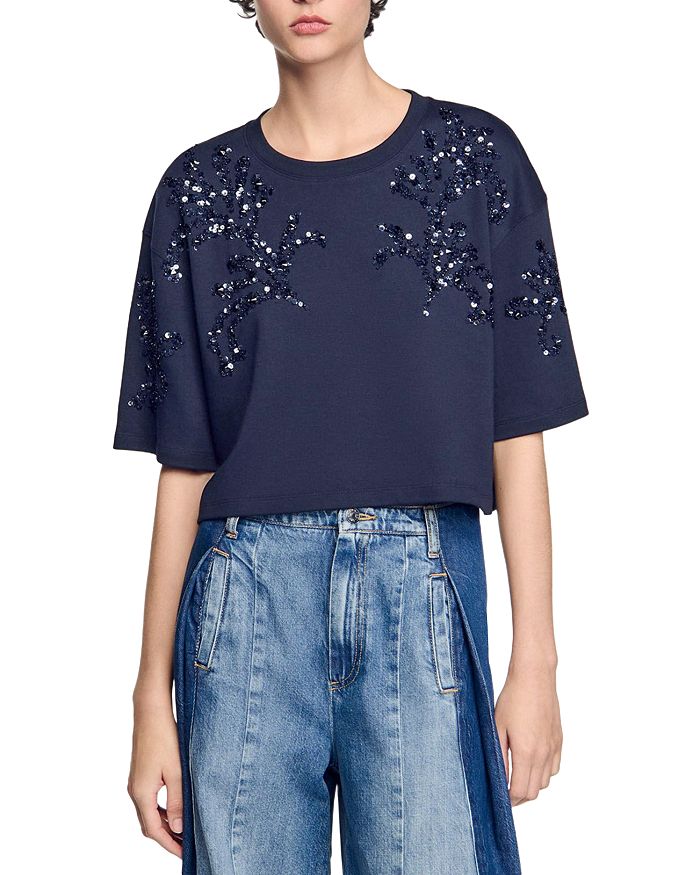 Укороченная футболка с бисером Sandro, синий
Укороченная футболка с бисером Sandro, синий