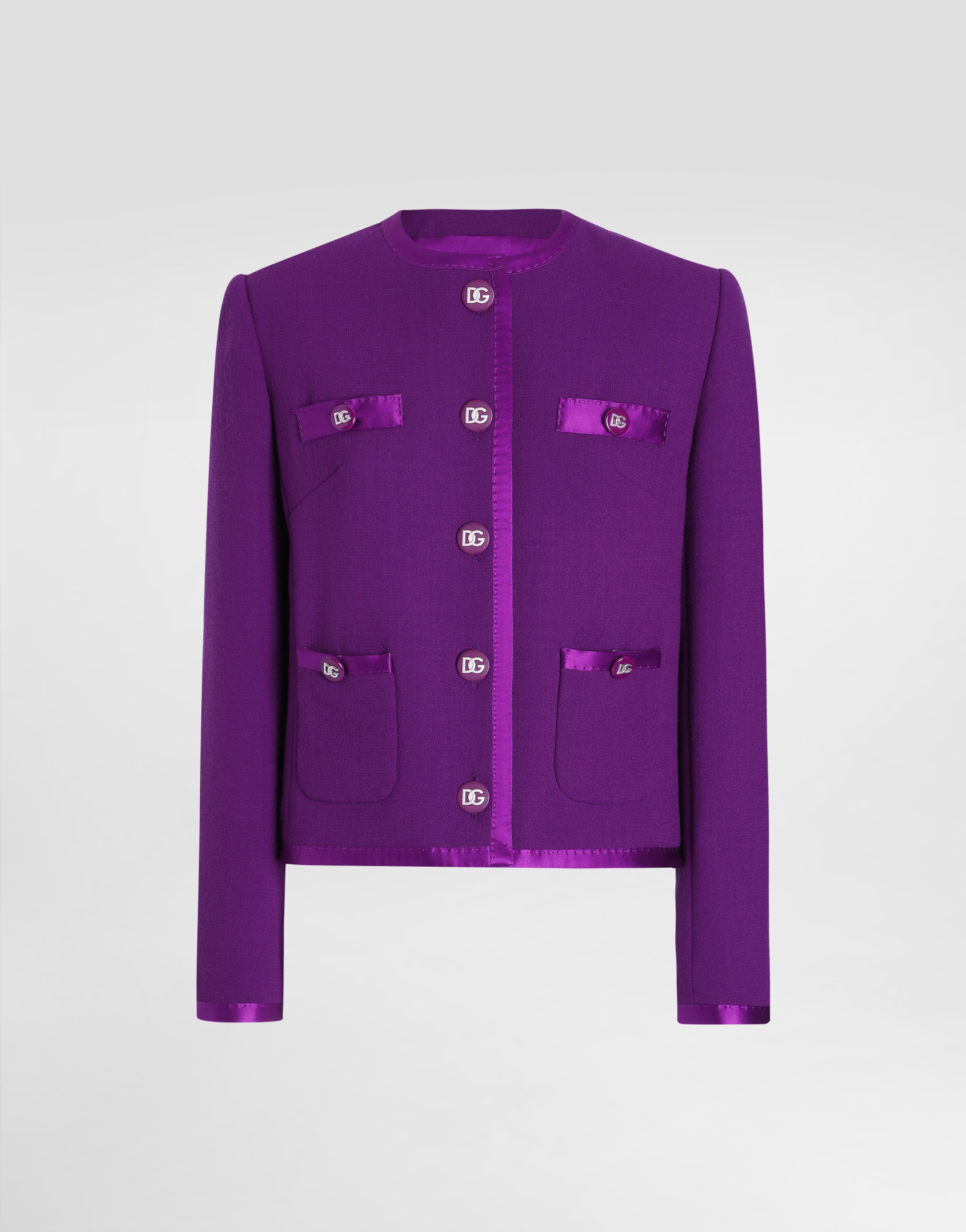 Укороченный однобортный жакет из шерстяного крепа Dolce & Gabbana, фиолетовый
Укороченный однобортный жакет из шерстяного крепа Dolce & Gabbana, фиолетовый
