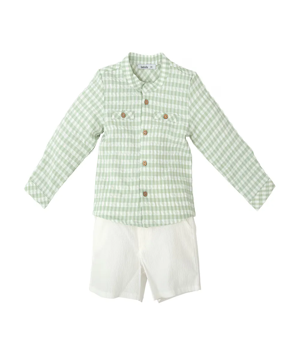 Детский комплект для мальчика: рубашка в клетку и однотонные шорты BABIDÚ, зеленый
Детский комплект для мальчика: рубашка в клетку и однотонные шорты BABIDÚ, зеленый