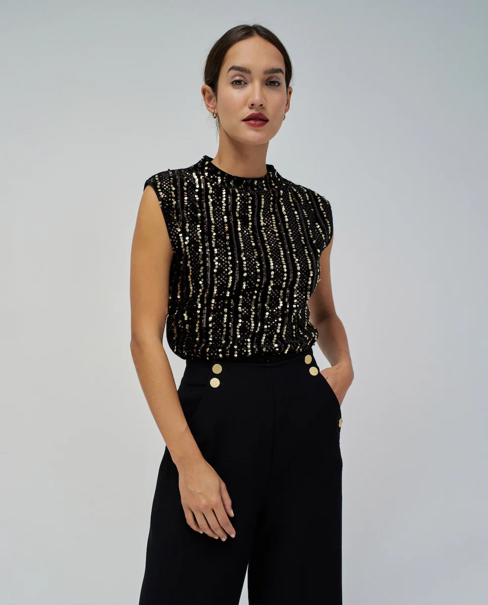 Женский бархатный топ с золотыми пайетками Salsa Jeans, черный
Женский бархатный топ с золотыми пайетками Salsa Jeans, черный