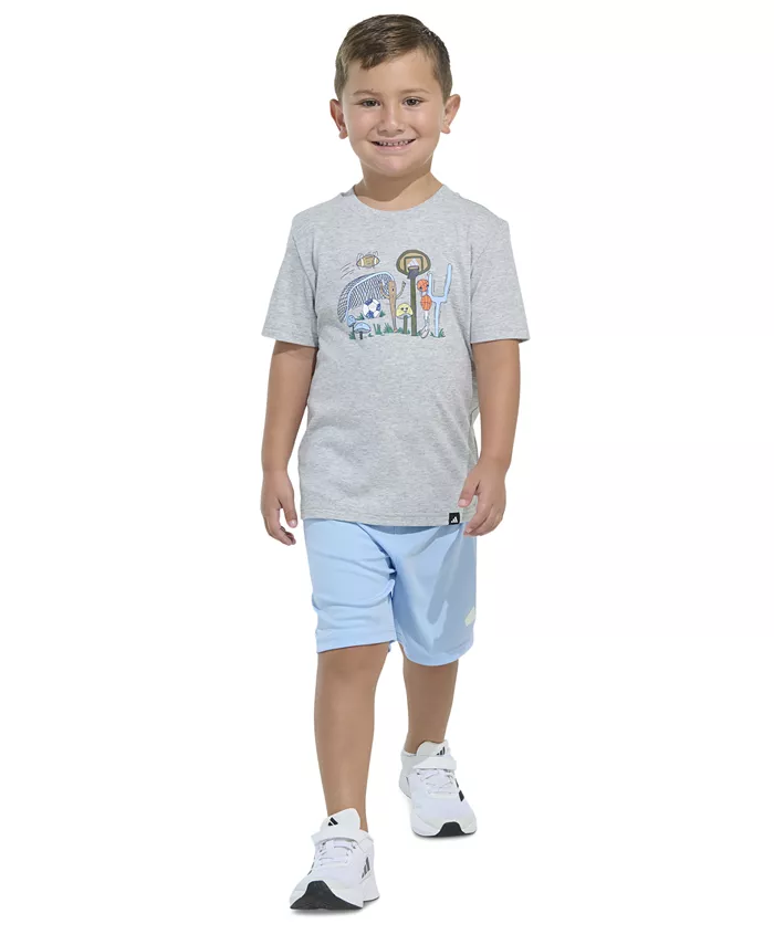 Комплект для малышей и мальчиков: футболка с коротким рукавом из хлопка и шорты с эластичным поясом и логотипом, 2 предмета adidas, серый
Комплект для малышей и мальчиков: футболка с коротким рукавом из хлопка и шорты с эластичным поясом и логотипом, 2 предмета adidas, серый