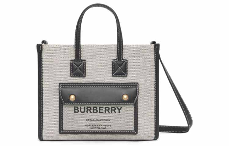 Burberry Фрейя хлопковая сумка с телячьей кожей шоппер через плечо кроссбоди мини женская черно серая