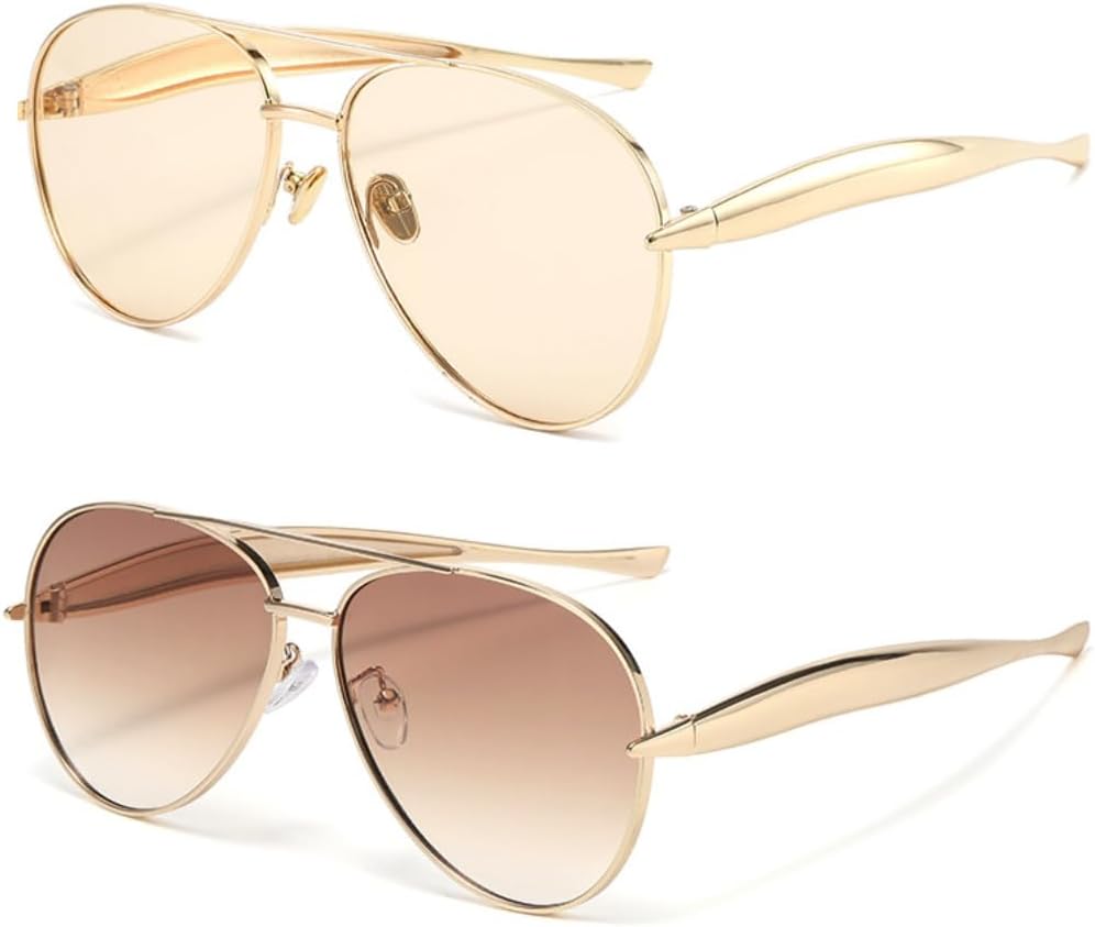Модные солнцезащитные очки-авиаторы большого размера для женщин и мужчин, в стиле ретро 70-х, с золотистой металлической оправой и защитой от УФ-излучения UV400, модель BS2300 BAODAREN, 2 Pack Champagne + Gradient Brown
Модные солнцезащитные очки-авиаторы большого размера для женщин и мужчин, в стиле ретро 70-х, с золотистой металлической оправой и защитой от УФ-излучения UV400, модель BS2300 BAODAREN, 2 Pack Champagne + Gradient Brown