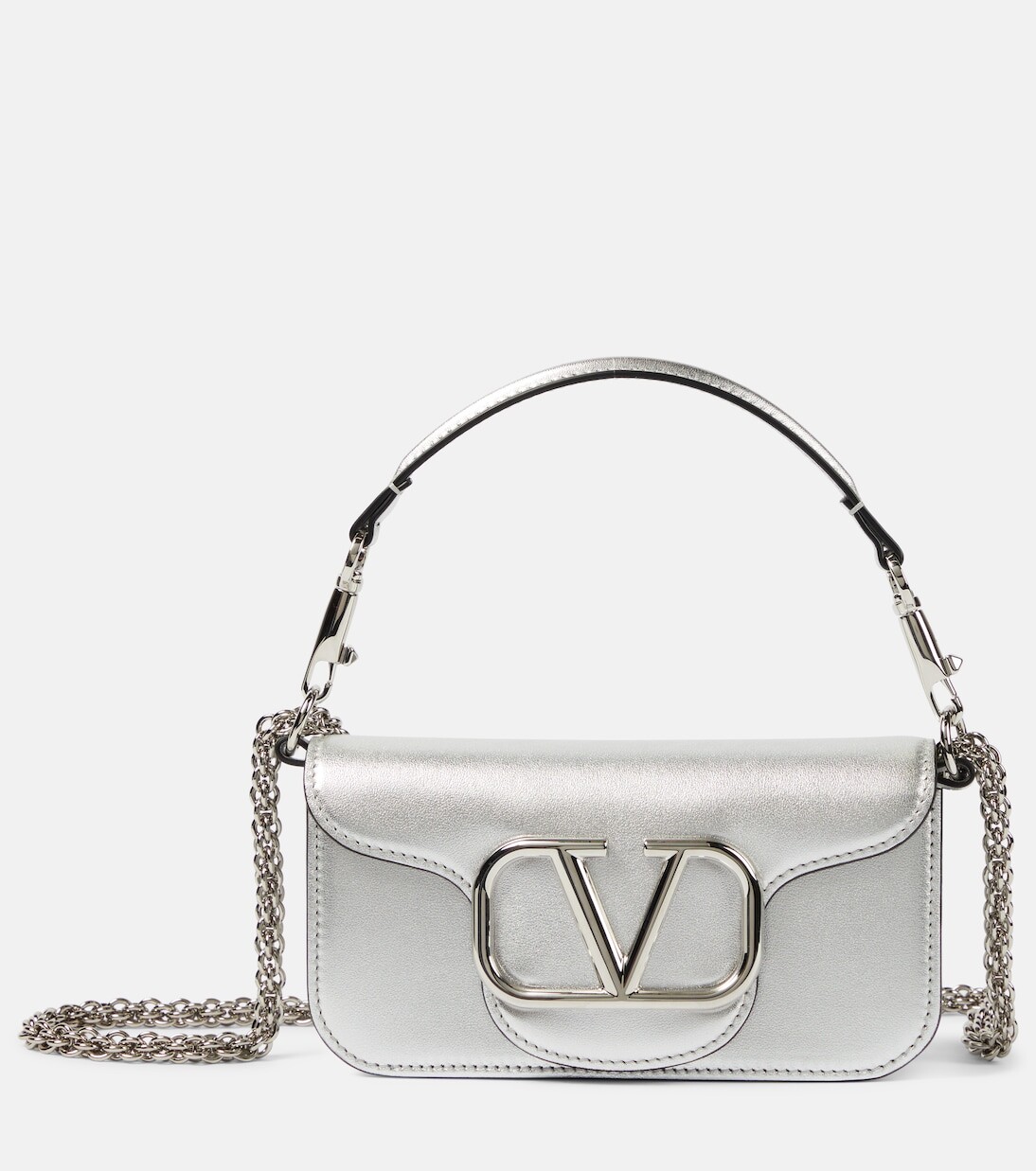 Маленькая сумка через плечо locò из металлизированной кожи Valentino Garavani, серебро
Маленькая сумка через плечо locò из металлизированной кожи Valentino Garavani, серебро