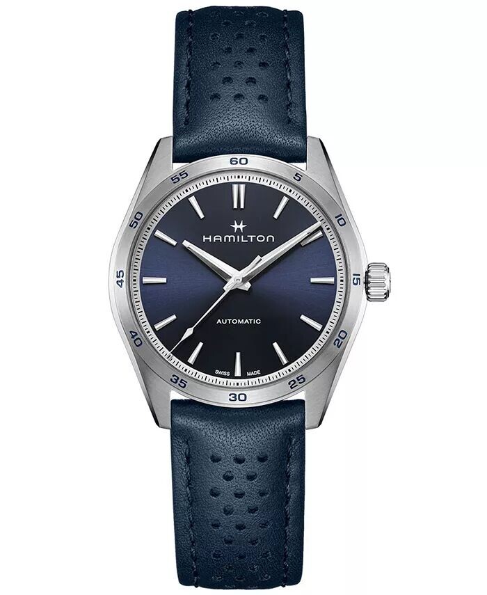 Женские швейцарские автоматические часы Jazzmaster Performer с синим кожаным ремешком, 38 мм Hamilton
Женские швейцарские автоматические часы Jazzmaster Performer с синим кожаным ремешком, 38 мм Hamilton