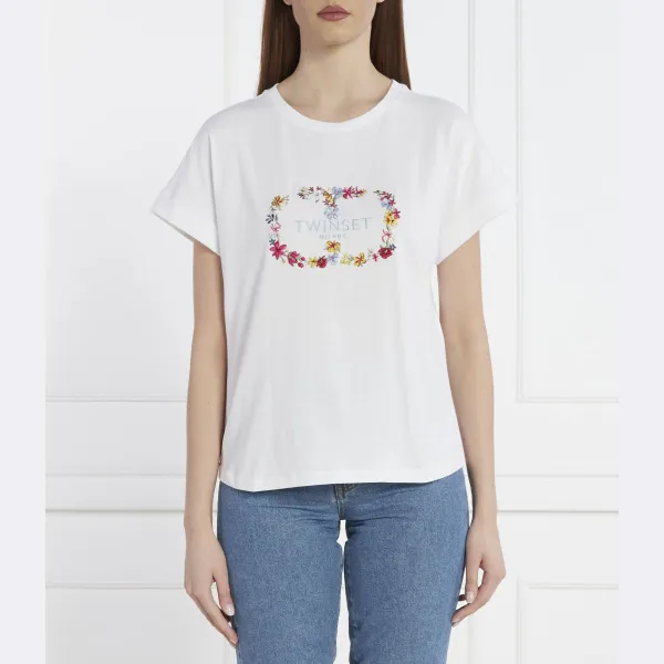 Футболка стандартного кроя с цветочной вышивкой Twin-Set, белый
Футболка стандартного кроя с цветочной вышивкой Twin-Set, белый