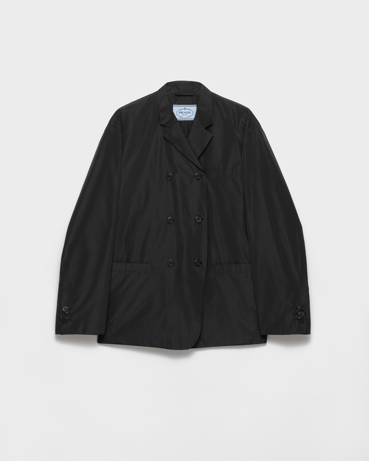 Двубортный жакет из технической тафты Prada, черный
Двубортный жакет из технической тафты Prada, черный