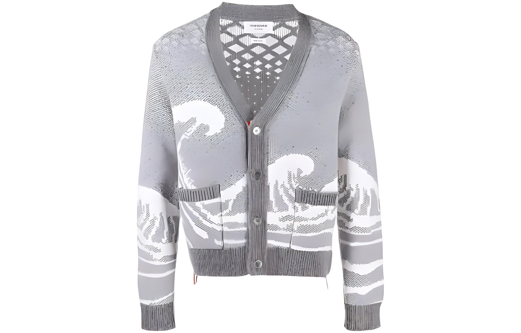 Вязаный кардиган с волнообразным принтом THOM BROWNE, серый
Вязаный кардиган с волнообразным принтом THOM BROWNE, серый