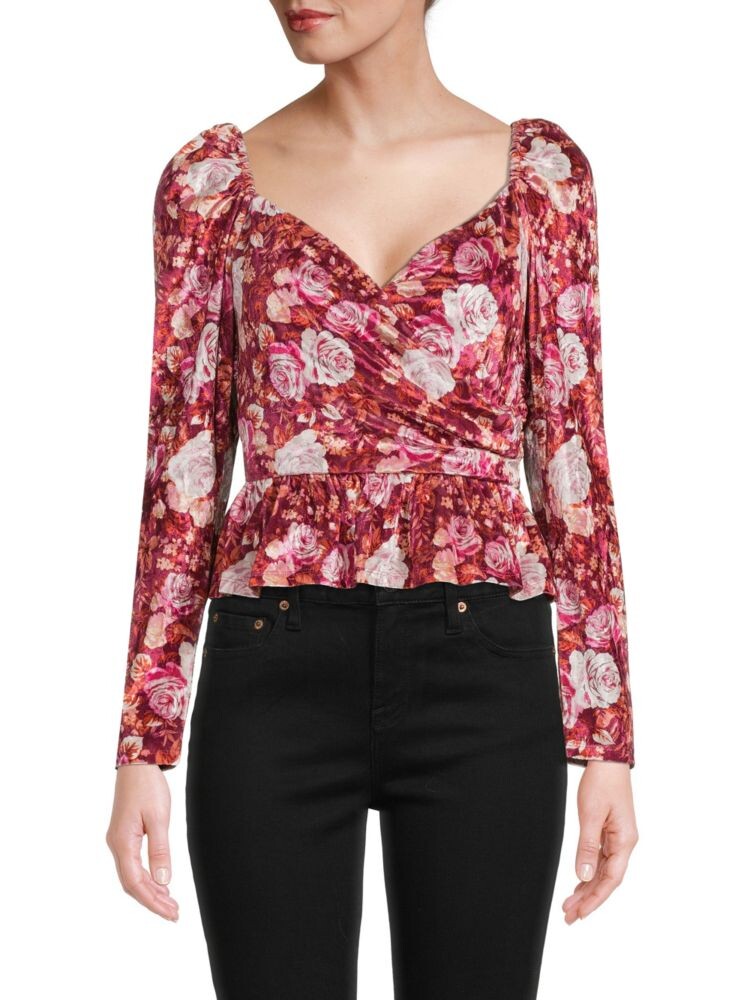 Топ с баской и принтом роз Wayf, цвет Burgundy 
Топ с баской и принтом роз Wayf, цвет Burgundy