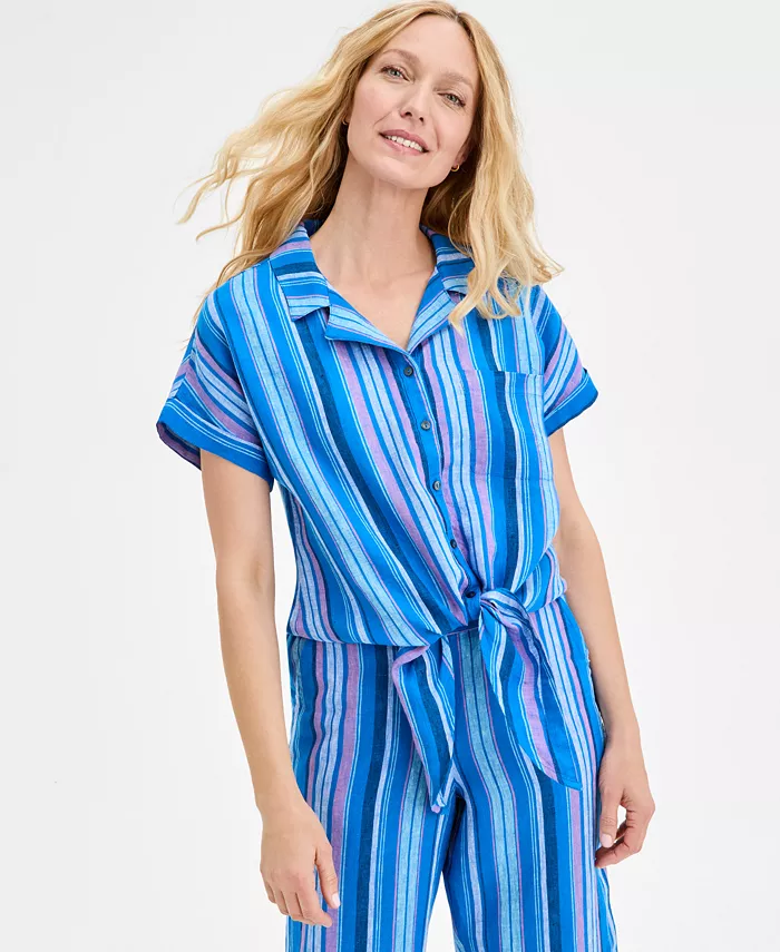 Женский полосатый топ из 100% льна с завязками спереди Charter Club, синий
Женский полосатый топ из 100% льна с завязками спереди Charter Club, синий