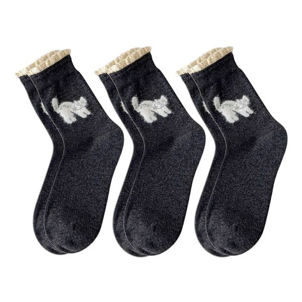 Набор из 3 пар женских хлопковых носков с вышивкой кошки и кружевной отделкой Anna-Kaci, Dark Grey
Набор из 3 пар женских хлопковых носков с вышивкой кошки и кружевной отделкой Anna-Kaci, Dark Grey