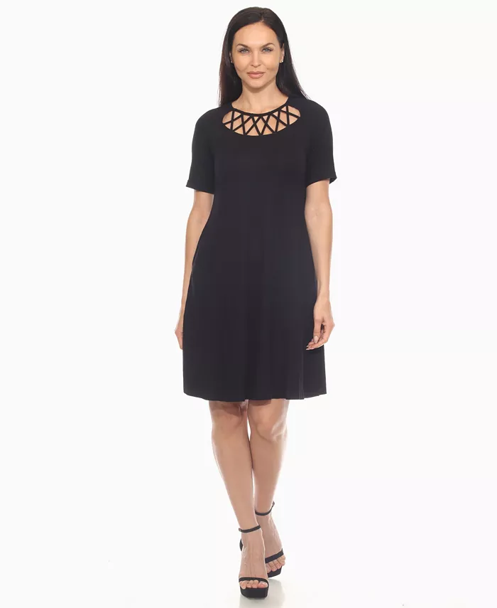 Женское платье А-силуэта с короткими рукавами и перекрещивающимся вырезом White Mark, черный 
Женское платье А-силуэта с короткими рукавами и перекрещивающимся вырезом White Mark, черный