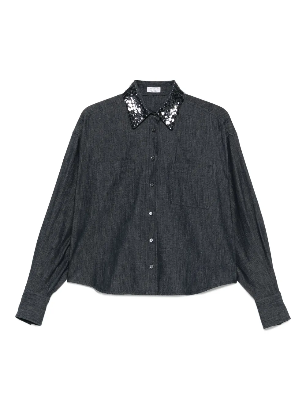 Джинсовая рубашка с пайетками Brunello Cucinelli, синий
Джинсовая рубашка с пайетками Brunello Cucinelli, синий