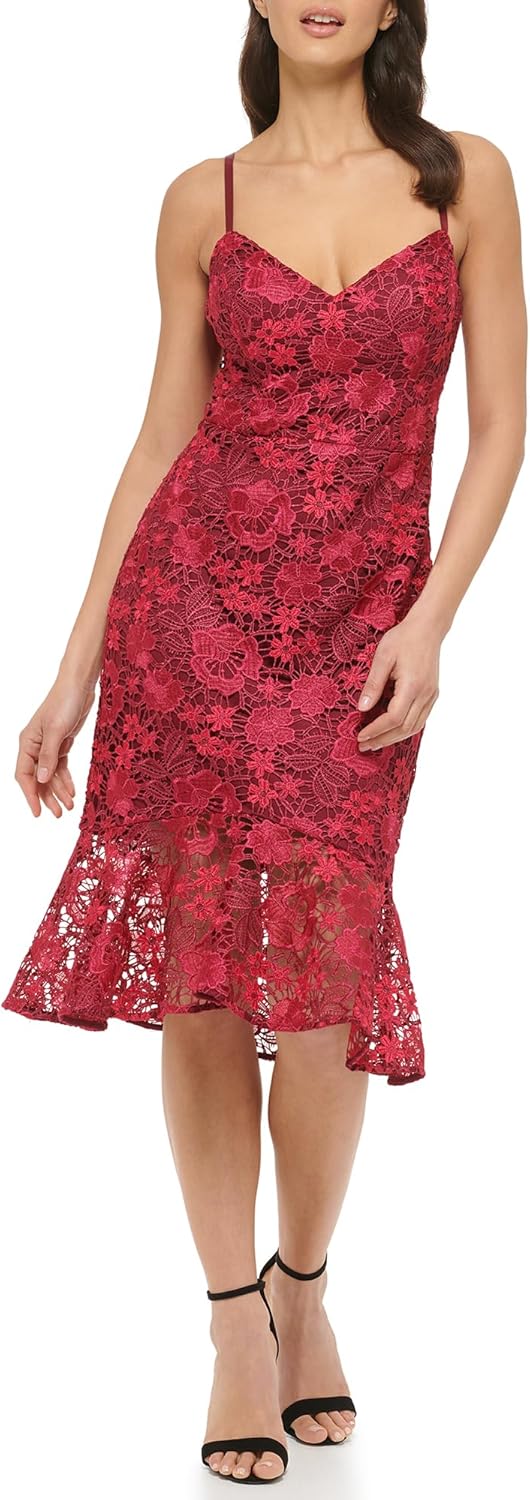 GUESS Женское платье миди с кружевом и воланами, Wine
GUESS Женское платье миди с кружевом и воланами, Wine
