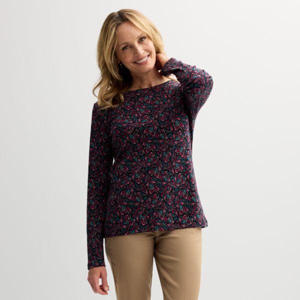 Женская базовая футболка с длинным рукавом и круглым вырезом Croft & Barrow, цвет black festive paisley
Женская базовая футболка с длинным рукавом и круглым вырезом Croft & Barrow, цвет black festive paisley