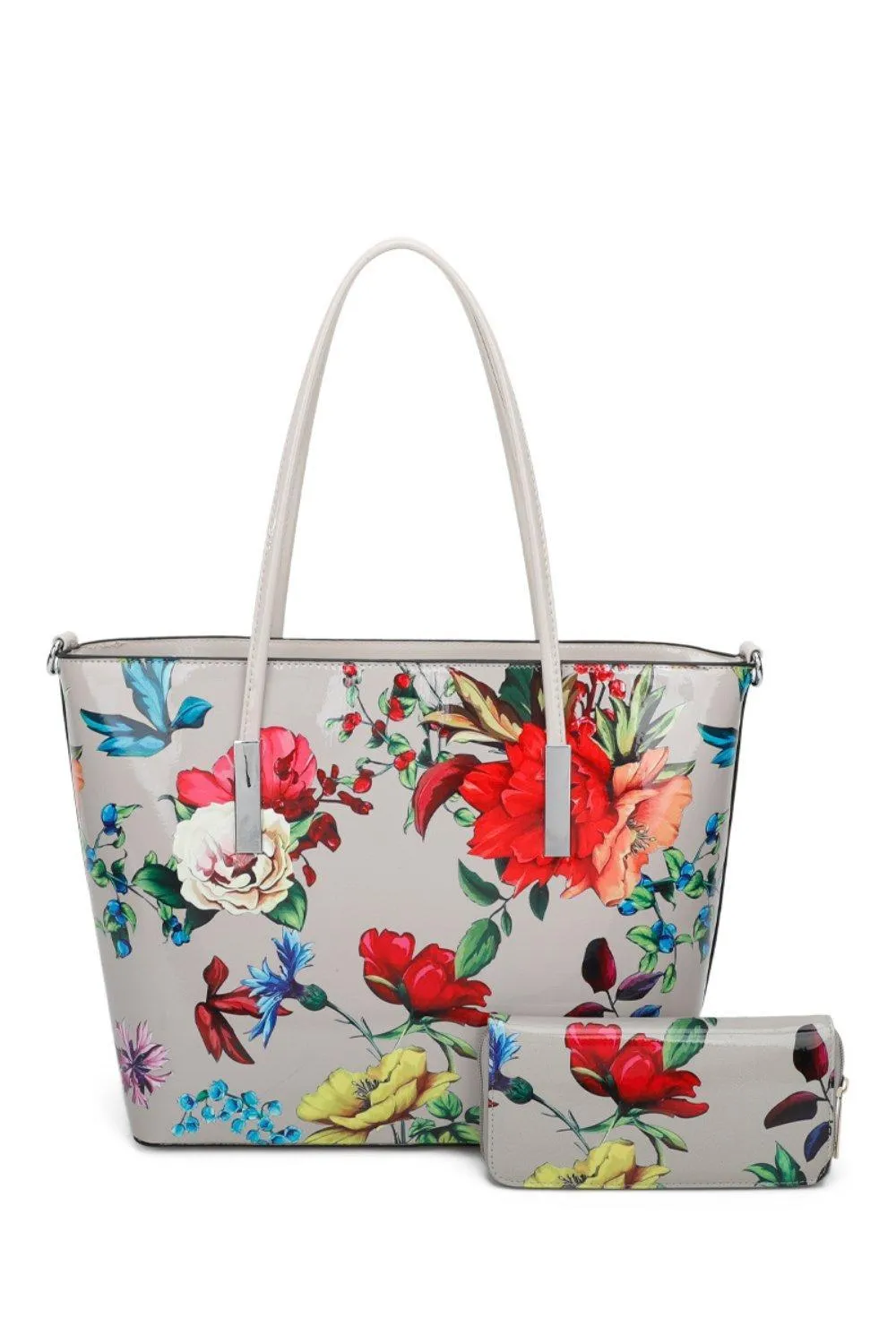 Глянцевая большая сумка через плечо и кошелек Fleur с цветочным принтом 2 в 1 Fontanella Fashion, серый
Глянцевая большая сумка через плечо и кошелек Fleur с цветочным принтом 2 в 1 Fontanella Fashion, серый