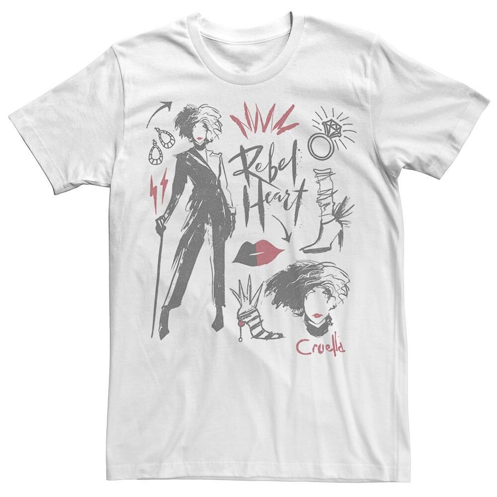 Мужская футболка Disney's Cruella De Vil с коллажем и рисунками Rebel Heart Licensed Character, белый
Мужская футболка Disney's Cruella De Vil с коллажем и рисунками Rebel Heart Licensed Character, белый
