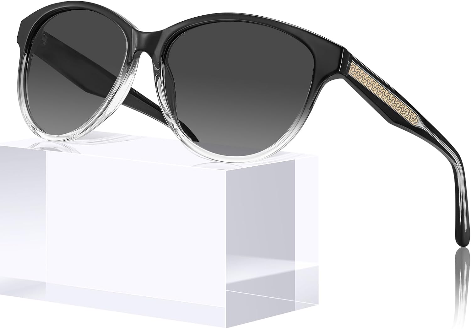 Женские поляризованные солнцезащитные очки CARFIA Cateye с защитой от УФ-излучения, итальянская оправа из ацетата ручной работы с рельефным узором и проволочным сердечником, 3. Black Transparent Frame Gradient Grey Lens
Женские поляризованные солнцезащитные очки CARFIA Cateye с защитой от УФ-излучения, итальянская оправа из ацетата ручной работы с рельефным узором и проволочным сердечником, 3. Black Transparent Frame Gradient Grey Lens