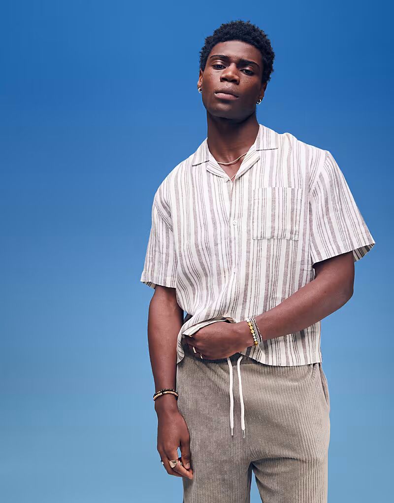 Рубашка с короткими рукавами Linen в кремовую полоску Cotton On
Рубашка с короткими рукавами Linen в кремовую полоску Cotton On