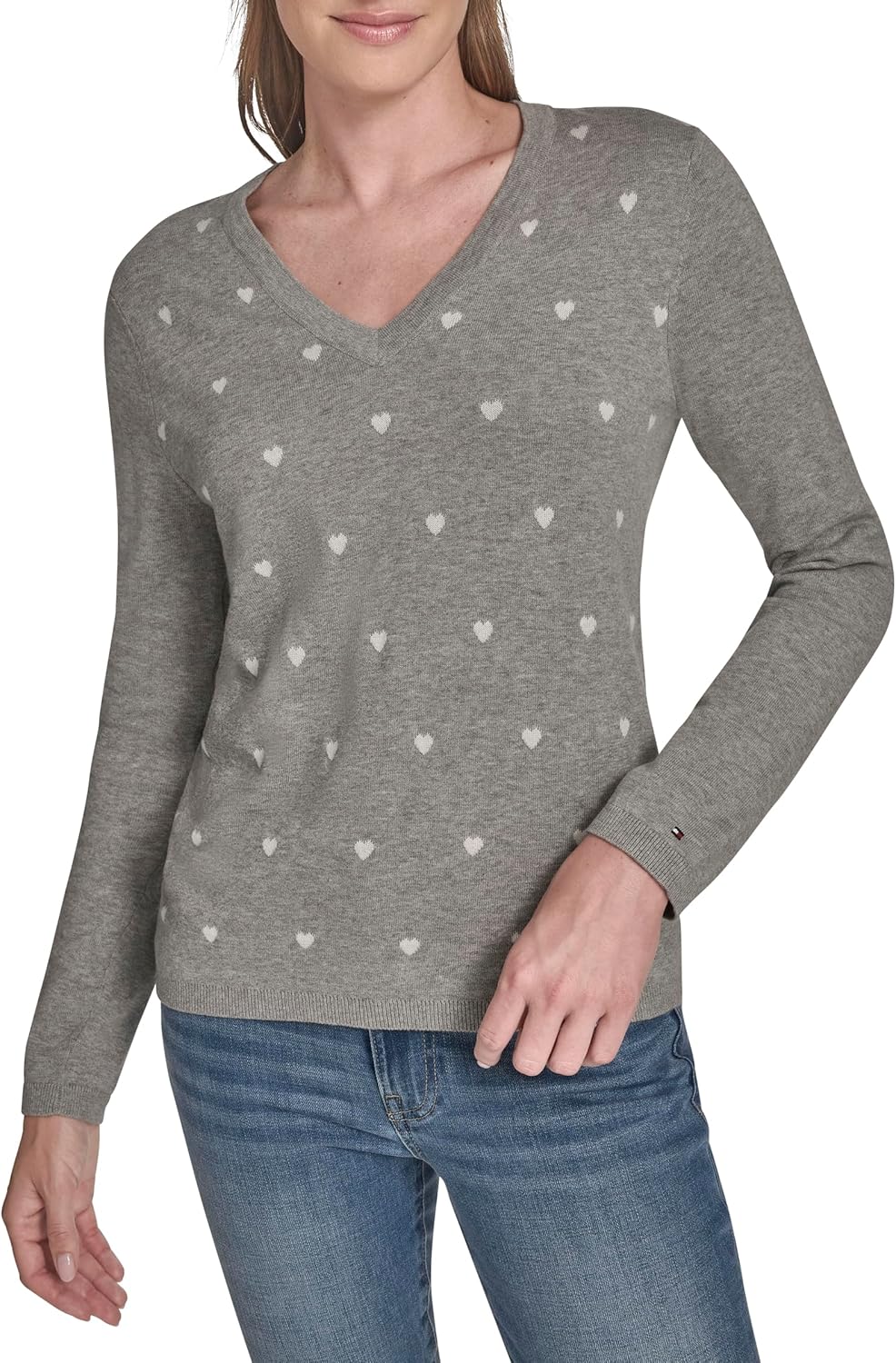 Женский хлопковый свитер Tommy Hilfiger с V-образным вырезом и длинными рукавами, принтом в виде сердца, Medium Heather Grey Multi
Женский хлопковый свитер Tommy Hilfiger с V-образным вырезом и длинными рукавами, принтом в виде сердца, Medium Heather Grey Multi