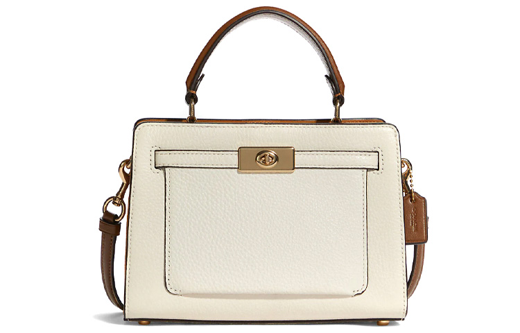 COACH Гладкая кожаная сумка через плечо среднего размера женская меловая белая и медная