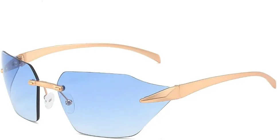 Женские солнцезащитные очки Y2k без оправы, стильные черные солнцезащитные очки с обтекаемой формой, мужские очки в металлической оправе KTUCN, Gold Blue
Женские солнцезащитные очки Y2k без оправы, стильные черные солнцезащитные очки с обтекаемой формой, мужские очки в металлической оправе KTUCN, Gold Blue
