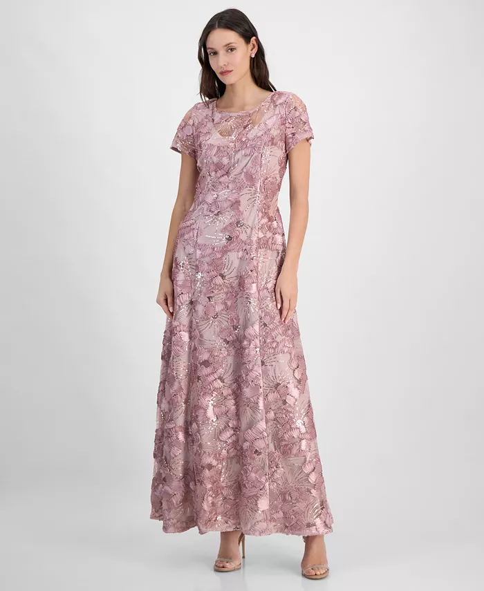 Женское вечернее платье с пайетками и сутажным декором Alex Evenings, розовый 
Женское вечернее платье с пайетками и сутажным декором Alex Evenings, розовый