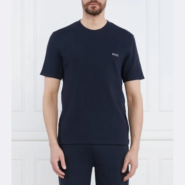 Футболка стандартного кроя с вафельным рисунком Boss, черный 
Футболка стандартного кроя с вафельным рисунком Boss, черный