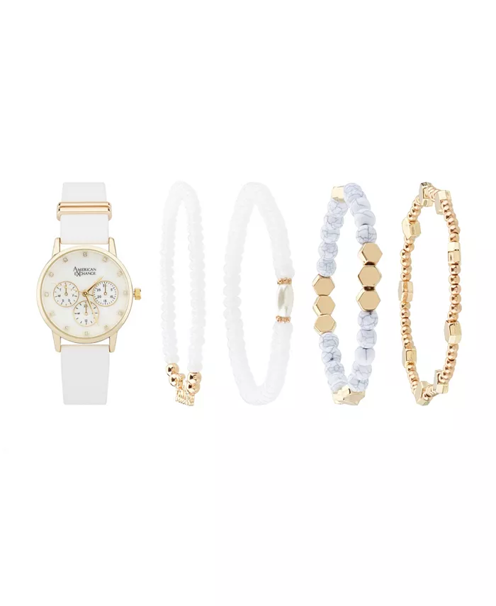Женские белые лакированные часы с аналоговым циферблатом 32 мм из полиуретановой кожи с ремешком и набором браслетов в подарок American Exchange
Женские белые лакированные часы с аналоговым циферблатом 32 мм из полиуретановой кожи с ремешком и набором браслетов в подарок American Exchange