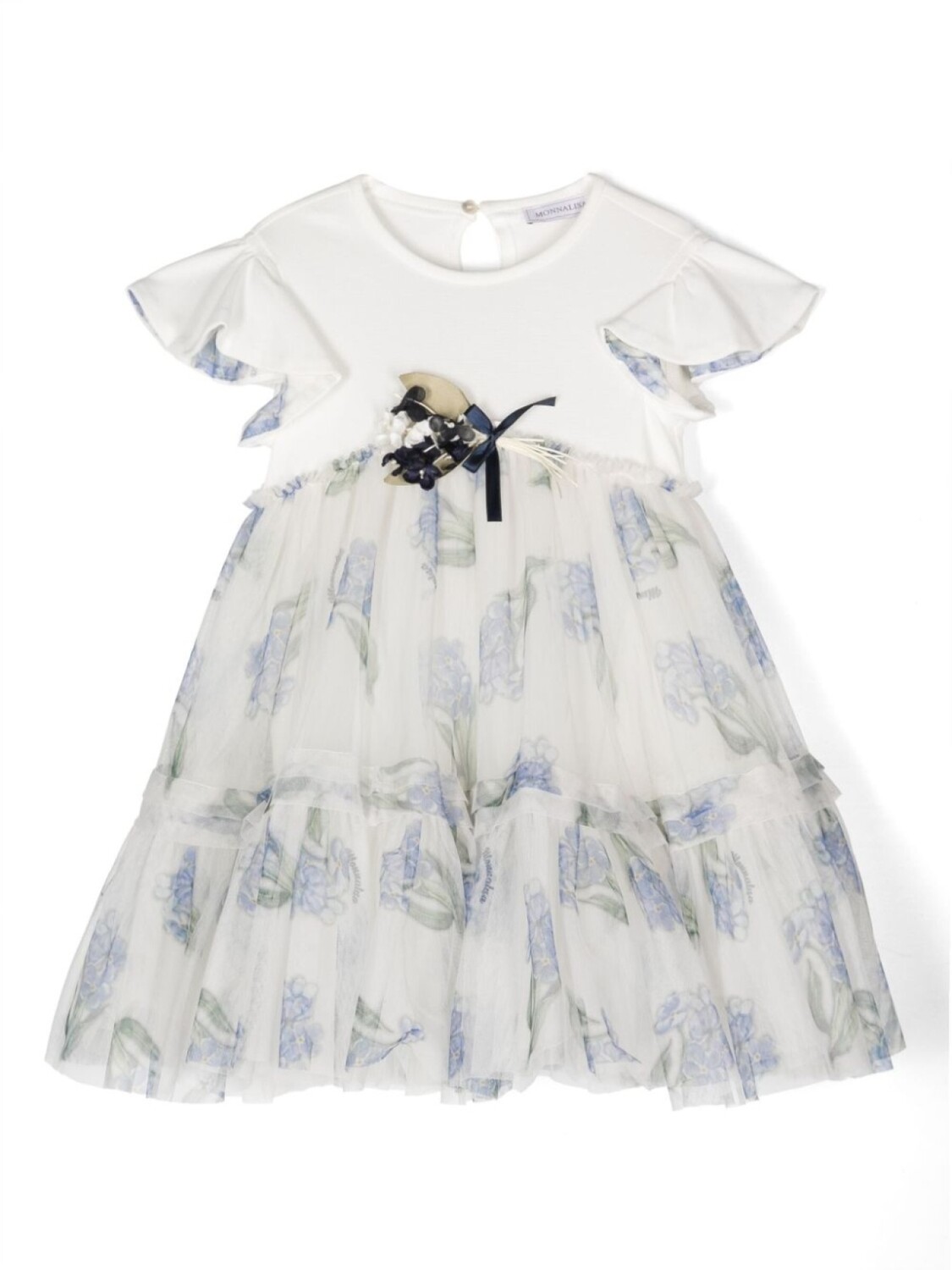 Monnalisa платье из тюля с цветочным принтом, белый