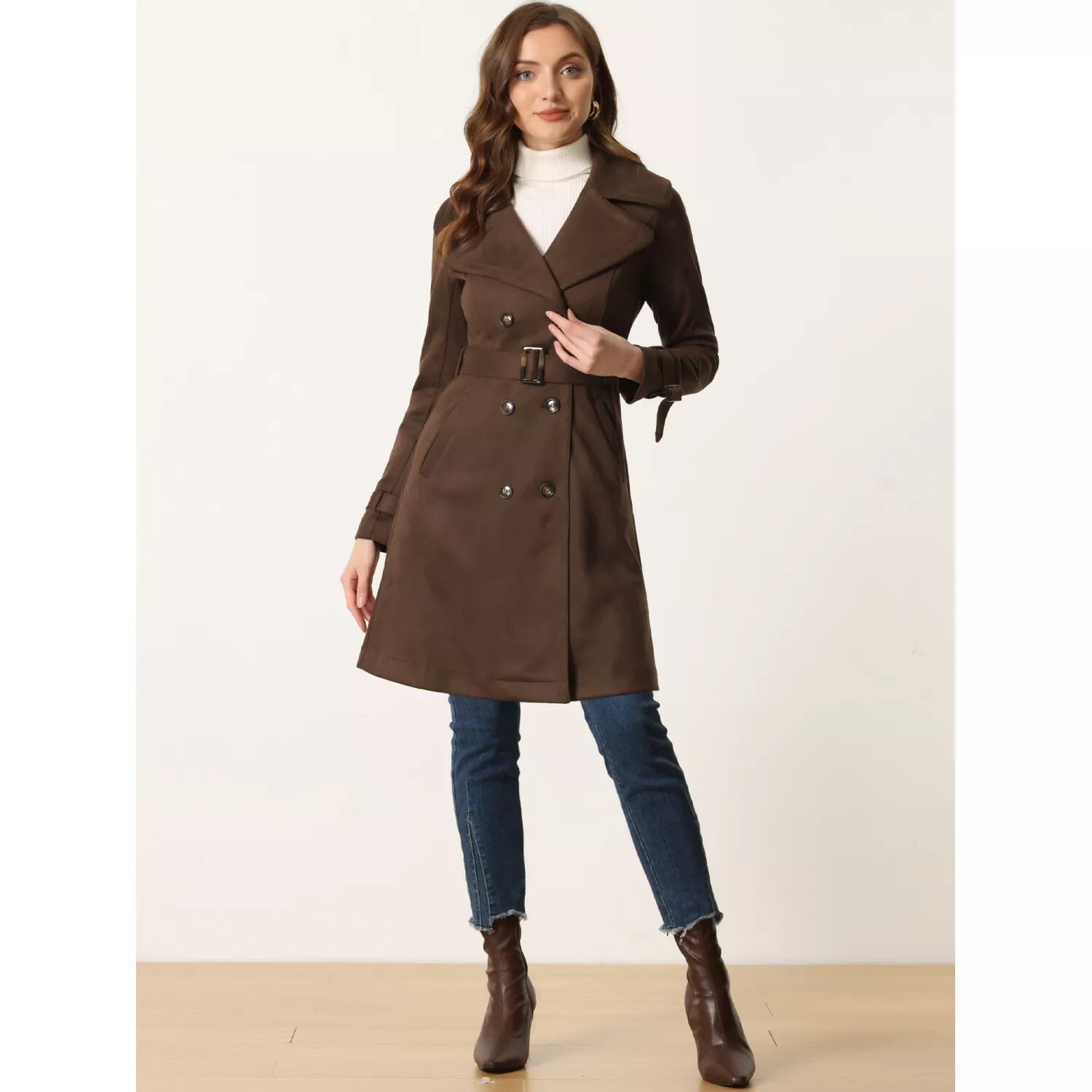 Женский однобортный двубортный Тренч из искусственной замши с зубчатыми лацканами и манжетами ALLEGRA K
Женский однобортный двубортный Тренч из искусственной замши с зубчатыми лацканами и манжетами ALLEGRA K