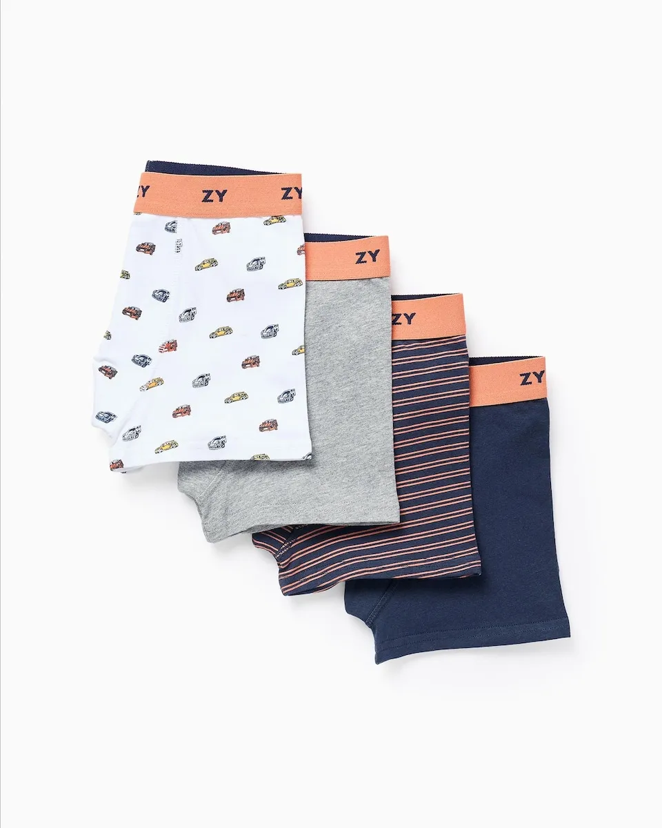 Набор из 4 детских трусов-боксеров, однотонные, в полоску и с рисунком машинок Zippy, синий
Набор из 4 детских трусов-боксеров, однотонные, в полоску и с рисунком машинок Zippy, синий