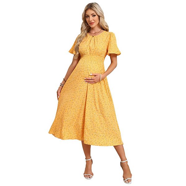 Бохо-платье для беременных с рюшами и цветочным принтом, короткий рукав, присборенная миди Seoria, Yellow
Бохо-платье для беременных с рюшами и цветочным принтом, короткий рукав, присборенная миди Seoria, Yellow
