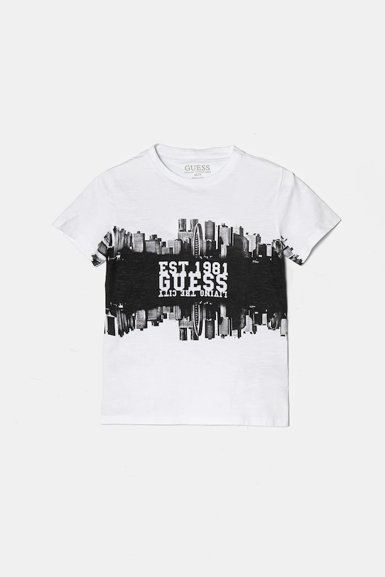 Детская хлопковая футболка Guess, белый 
Детская хлопковая футболка Guess, белый