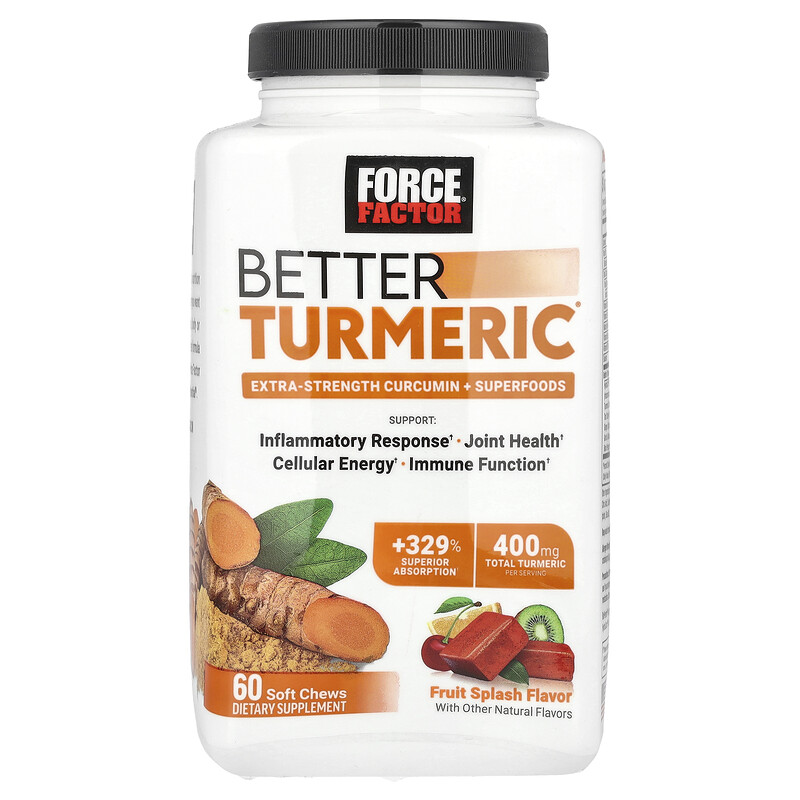 Force Factor, Better Turmeric, куркумин повышенной силы действия и суперфуды, с фруктовым вкусом, 60 жевательных таблеток
Force Factor, Better Turmeric, куркумин повышенной силы действия и суперфуды, с фруктовым вкусом, 60 жевательных таблеток