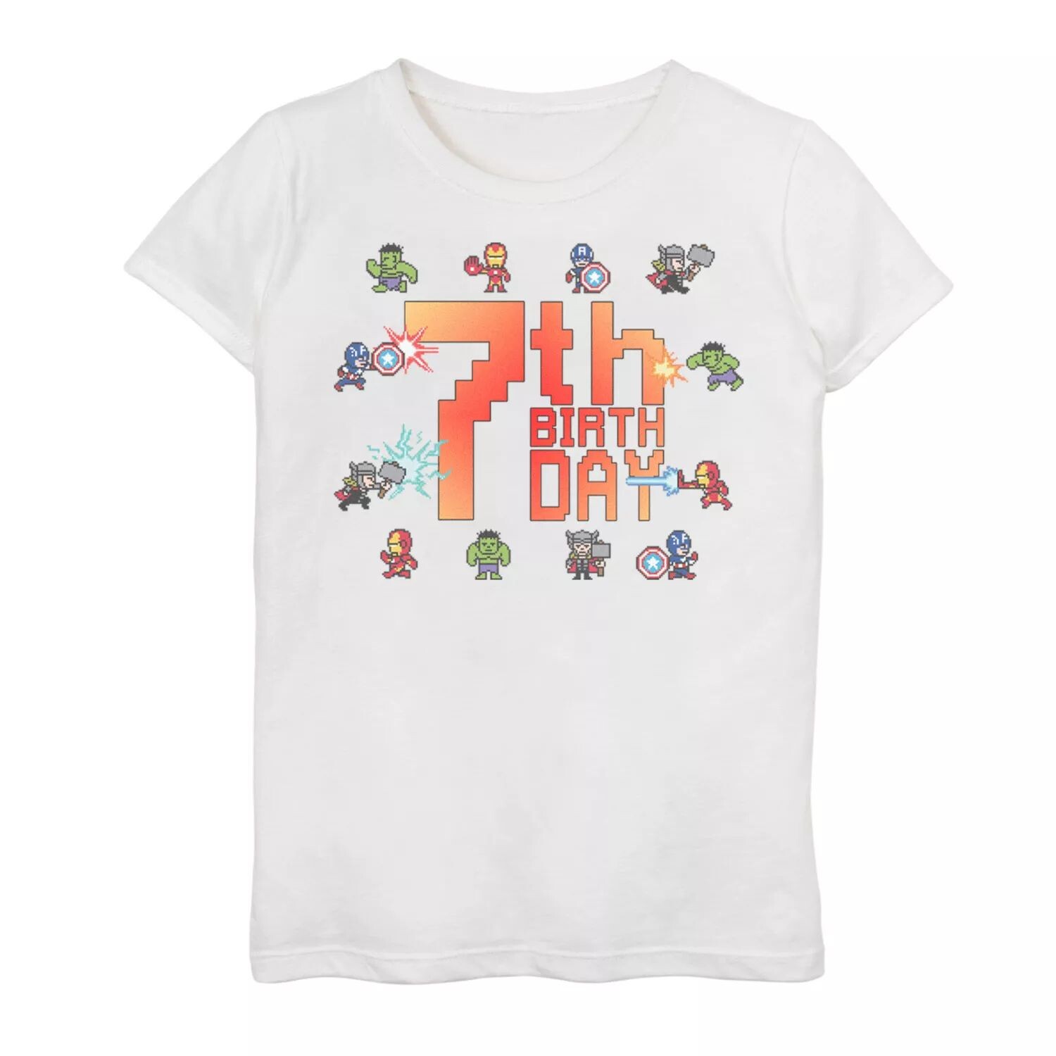 8-битная футболка с рисунком на 7-й день рождения для девочек 7–16 лет с изображением Мстителей Marvel Marvel
8-битная футболка с рисунком на 7-й день рождения для девочек 7–16 лет с изображением Мстителей Marvel Marvel